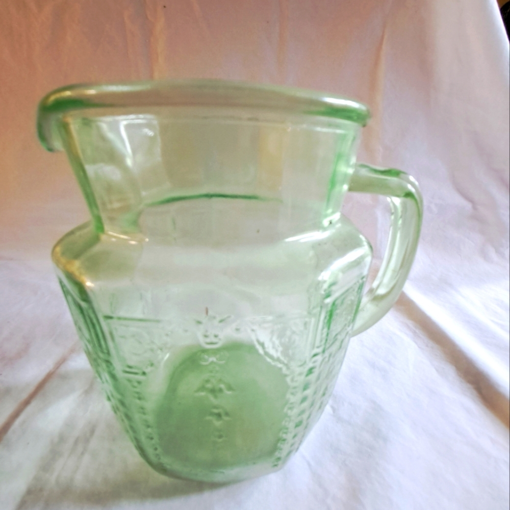 Antique Anchor Hocking Green Depression Glass 6" Juice Pitcher